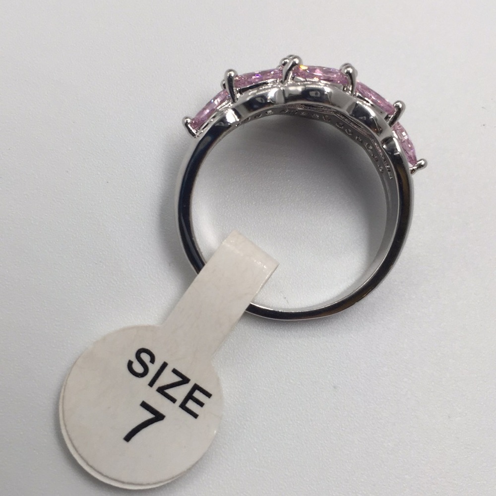 18K White gold filled pink and white topaz RING - Picture 3 of 5